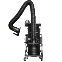 Front view of a Depureco DF 22 industrial dust collector with flexible extraction arm and capture hood.