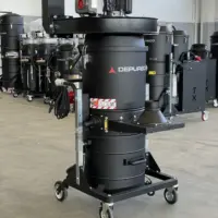 Front three-quarter view of the Depureco DF 075 industrial dust collector with top-mounted motor and removable collection bin.