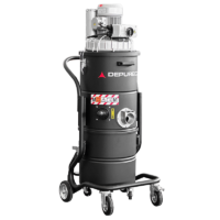 Depureco TB mobile three-phase industrial vacuum with side-channel blower, manual filter shaker, and removable collection container.
