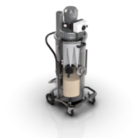 Cutaway rendering of the Depureco TB industrial vacuum showing its side-channel blower, star filter, tangential inlet, and collection container.