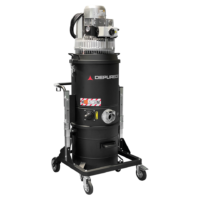 Depureco ECOBULL mobile three-phase industrial vacuum with side-channel blower, manual filter shaker, and removable dust container.