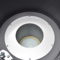 Interior view of the M100 JC industrial vacuum filter assembly inside the upper filtration chamber.