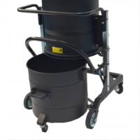 M100 JC industrial vacuum with its removable dust collection container detached for emptying.