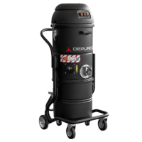 Depureco MINIBULL compact industrial vacuum with dual motors, M-class filtration, and mobile wheeled frame.
