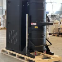 Depureco DF FIX stationary industrial vacuum with removable wheeled collection container and enclosed power cabinet.