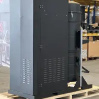 Rear cabinet view of the Depureco DF FIX stationary industrial vacuum system mounted on a reinforced steel base.