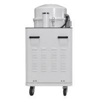 Rear view of the Depureco AS 300 industrial vacuum showing the motor enclosure, ventilation louvers, upper tank assembly, and rear caster wheels.