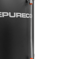 Clear liquid level indicator mounted on the Depureco WD AIR industrial vacuum collection tank.