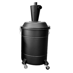 Depureco P13936 cyclonic pre-separator on wheeled drum with cone top and side inlet/outlet ports, latch-down lid.
