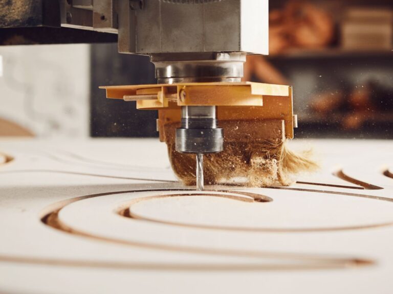 Wood chips and sawdust produced by CNC router cutting