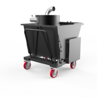 Depureco mobile tiltable pre-separator with large collection hopper, industrial vacuum connections, push handle, and heavy-duty casters.