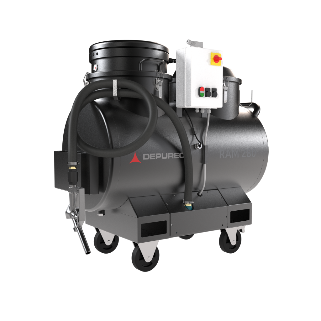 Depureco RAM 280 MP vacuum pumping filtered coolant back while cleaning CNC tank