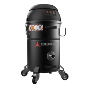 Depureco M PRO compact mobile industrial vacuum with dual motors, M-class filtration, and wheeled collection tank.