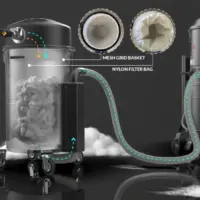 Depureco trims and scraps pre-separator with mesh grid basket and nylon filter bag connected to an industrial vacuum.