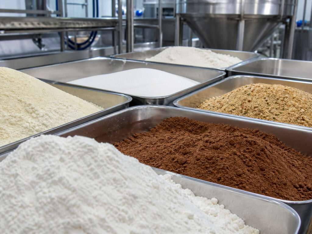 Food powder vacuum selection for bulk ingredients in food processing