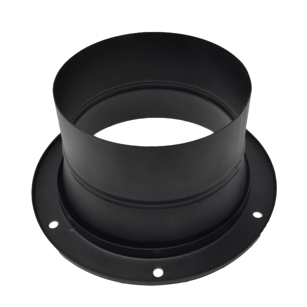 Flanged Hose Connection — Bolt-On Adapter for Vacuum Lines | Depureco Black flanged hose adapter with bolt holes and round spigot for connecting industrial vacuum hoses.