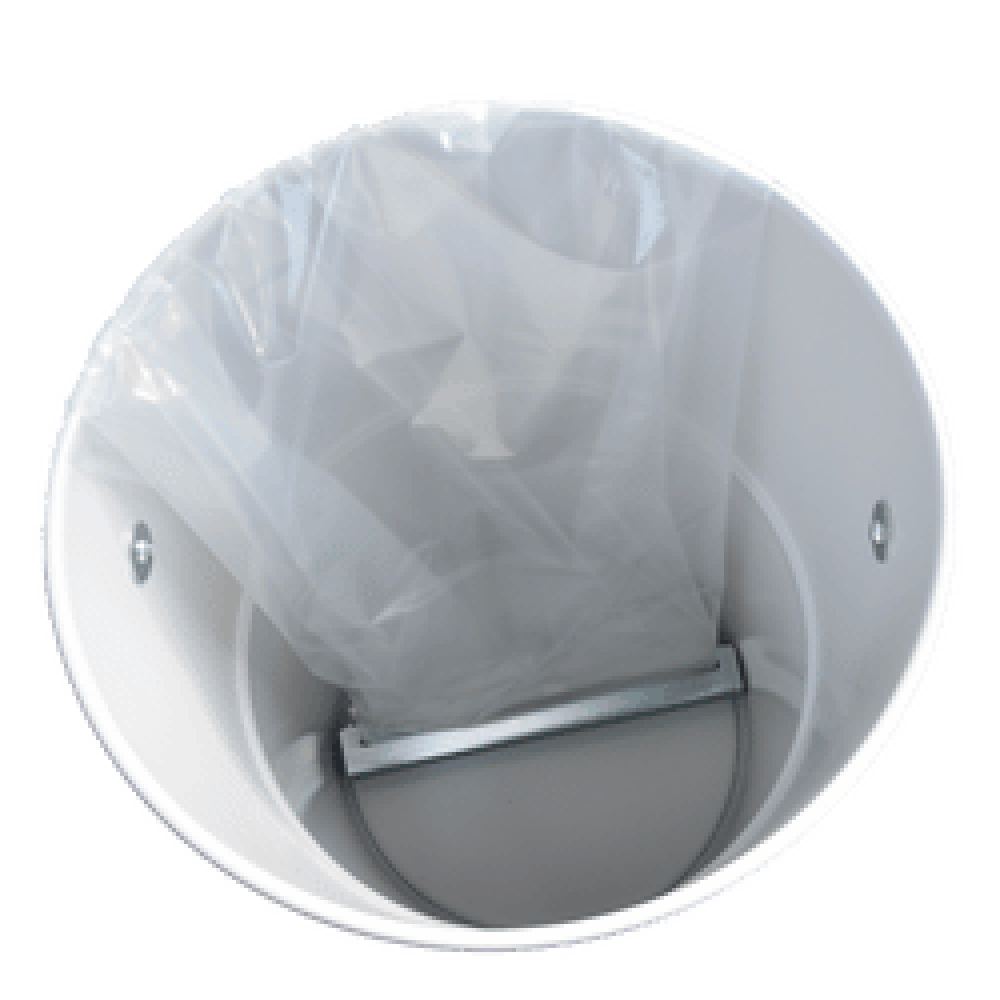 Bag Holder for Disposable Liners — Clean Bin Changeovers | Depureco Inside view of a vacuum bin with a metal bag holder bracket securing a disposable plastic liner.