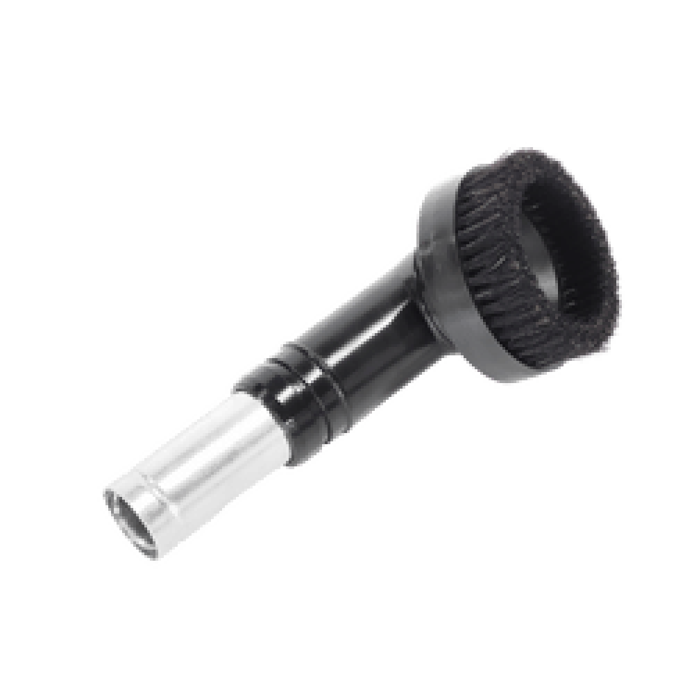 Round Brush with Antistatic Brass Bristles — Detail Tool | Depureco Round vacuum brush with antistatic brass bristle strips and hose connection.