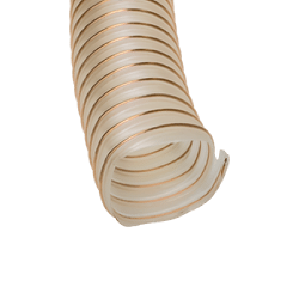 PUR Reinforced Polyurethane Hose — Heavy-Duty, Abrasion-Resistant | Depureco Clear reinforced polyurethane (PUR) vacuum hose with embedded spiral for heavy-duty suction.
