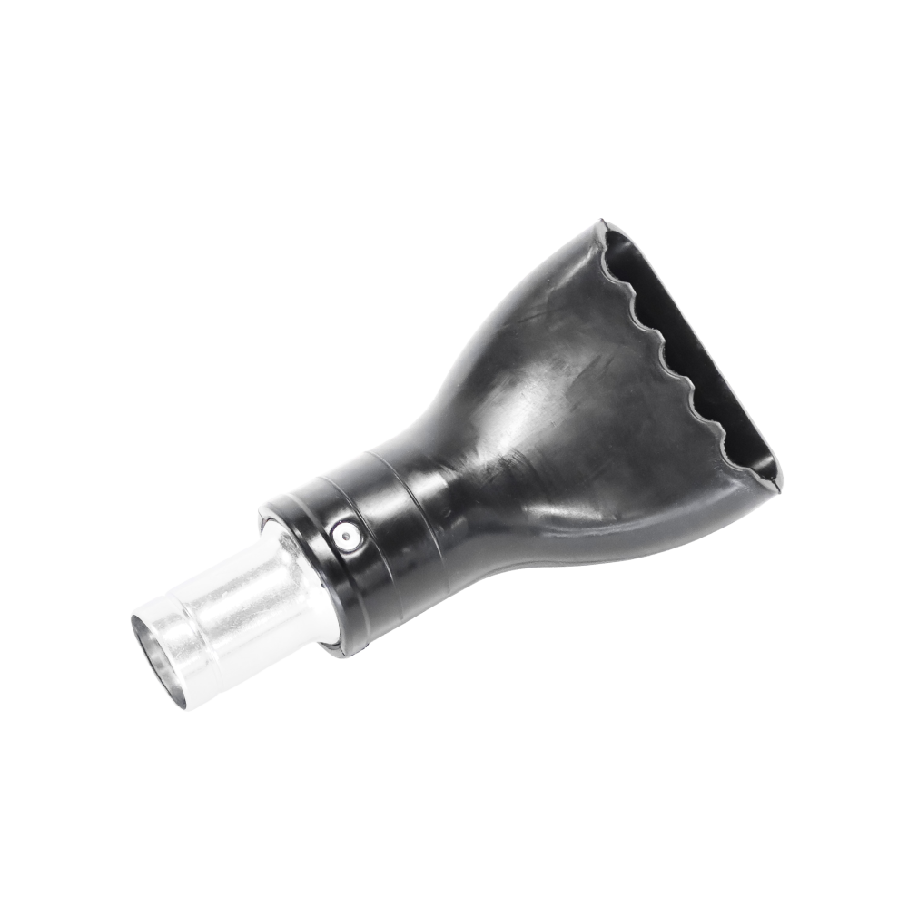 Antistatic Sweeper Nozzle with Connection — Wide, Conductive Pickup | Depureco Antistatic sweeper vacuum nozzle with hose connection and flared mouth for wide pickup.