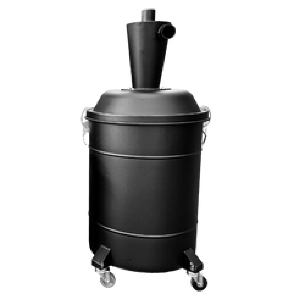 P13936 Cyclonic Pre-Separator — Protect Filters & Speed Dumps | Depureco Depureco P13936 cyclonic pre-separator on wheeled drum with cone top and side inlet/outlet ports, latch-down lid.