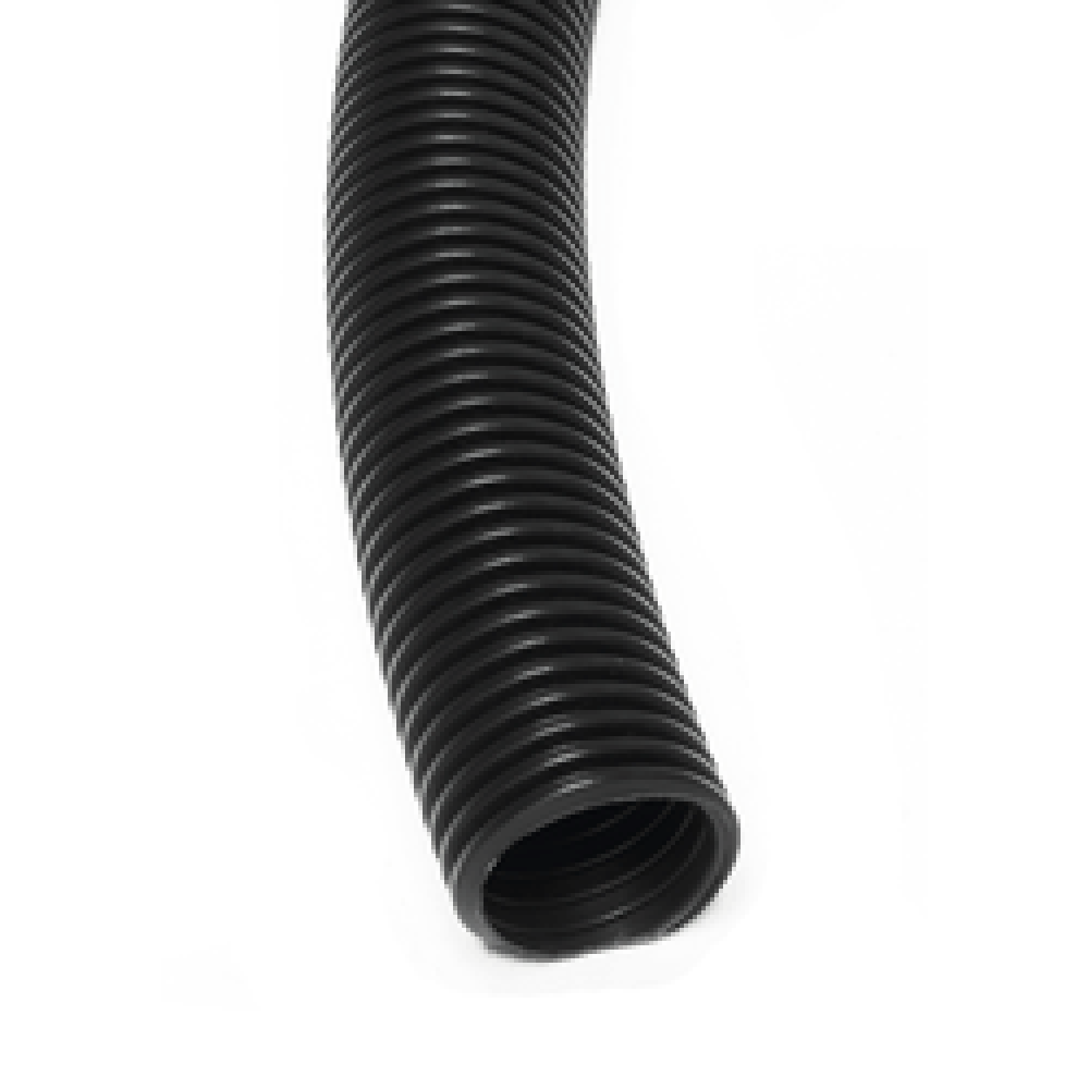 EVA Flexible Hose — Lightweight, Corrugated Vacuum Hose | Depureco Black EVA flexible vacuum hose with corrugated wall for light-duty suction.